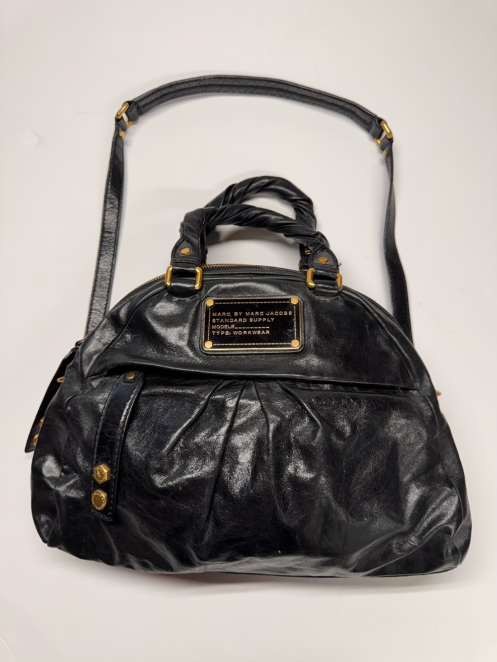 MARC JACOBS Classic Q 2way Tote Shoulder Bag Handbag Black Leather Archive Y2K